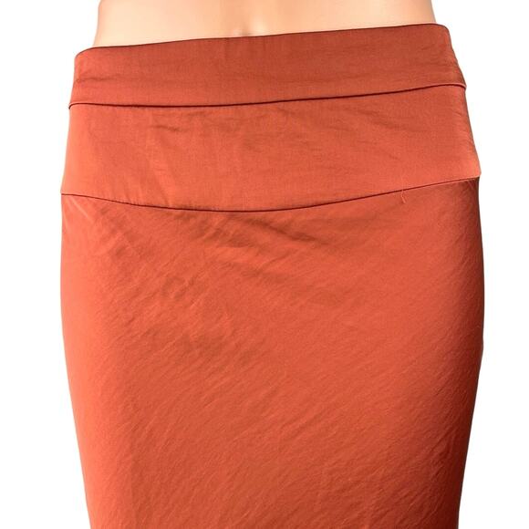 Free People Rust Orange Silk Satin Zipper Straight A-Line Maxi Slip Skirt Size 6 - Picture 4 of 6